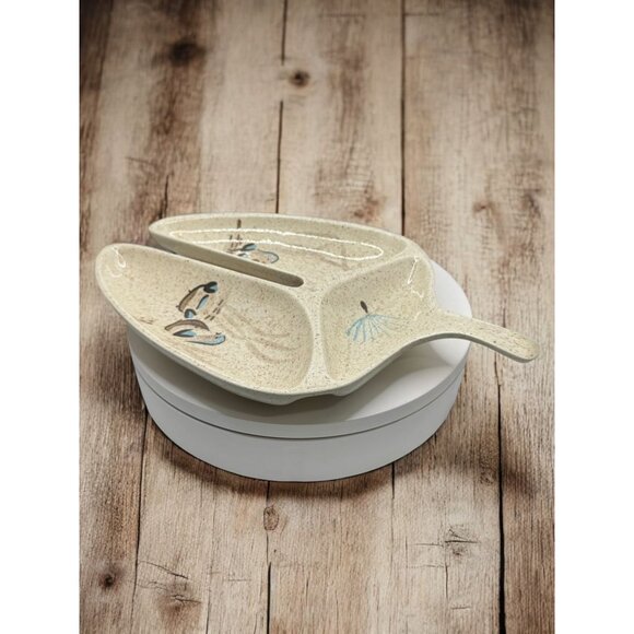 Vintage Red Wing Pottery Bob White Quail Pattern Triple Section Serving Bowl Rel - Picture 5 of 11